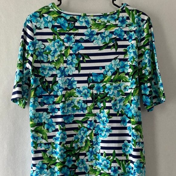 Rafaella Size L Black/White Stripe Cut Out Floral Top - Picture 16 of 16